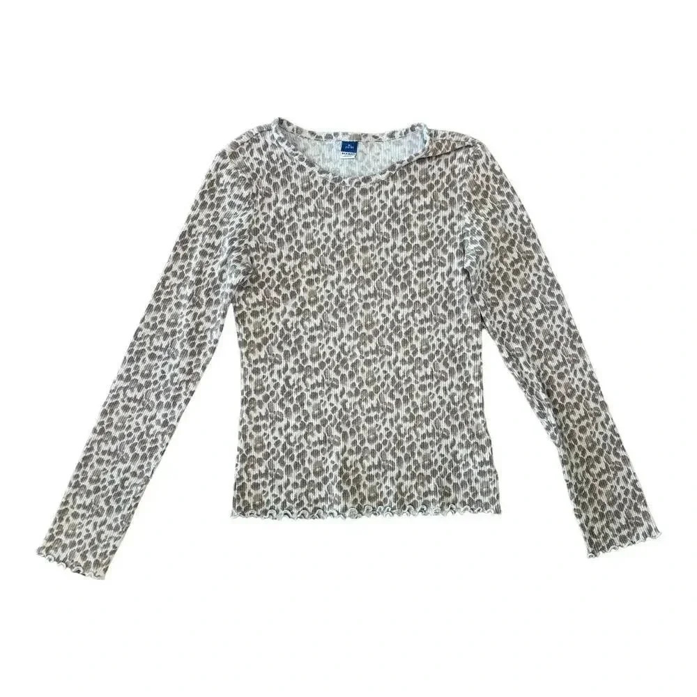 Old Navy Girls Cheetah Print Long Sleeve Tee Tshirt XL 14-16